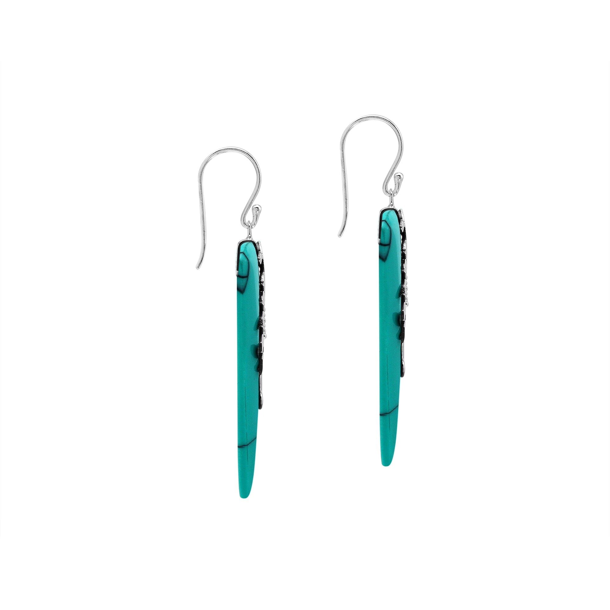 AE-1213-TQ Sterling Silver triangle Shape Earring With Turquoise Shell Jewelry Bali Designs Inc 