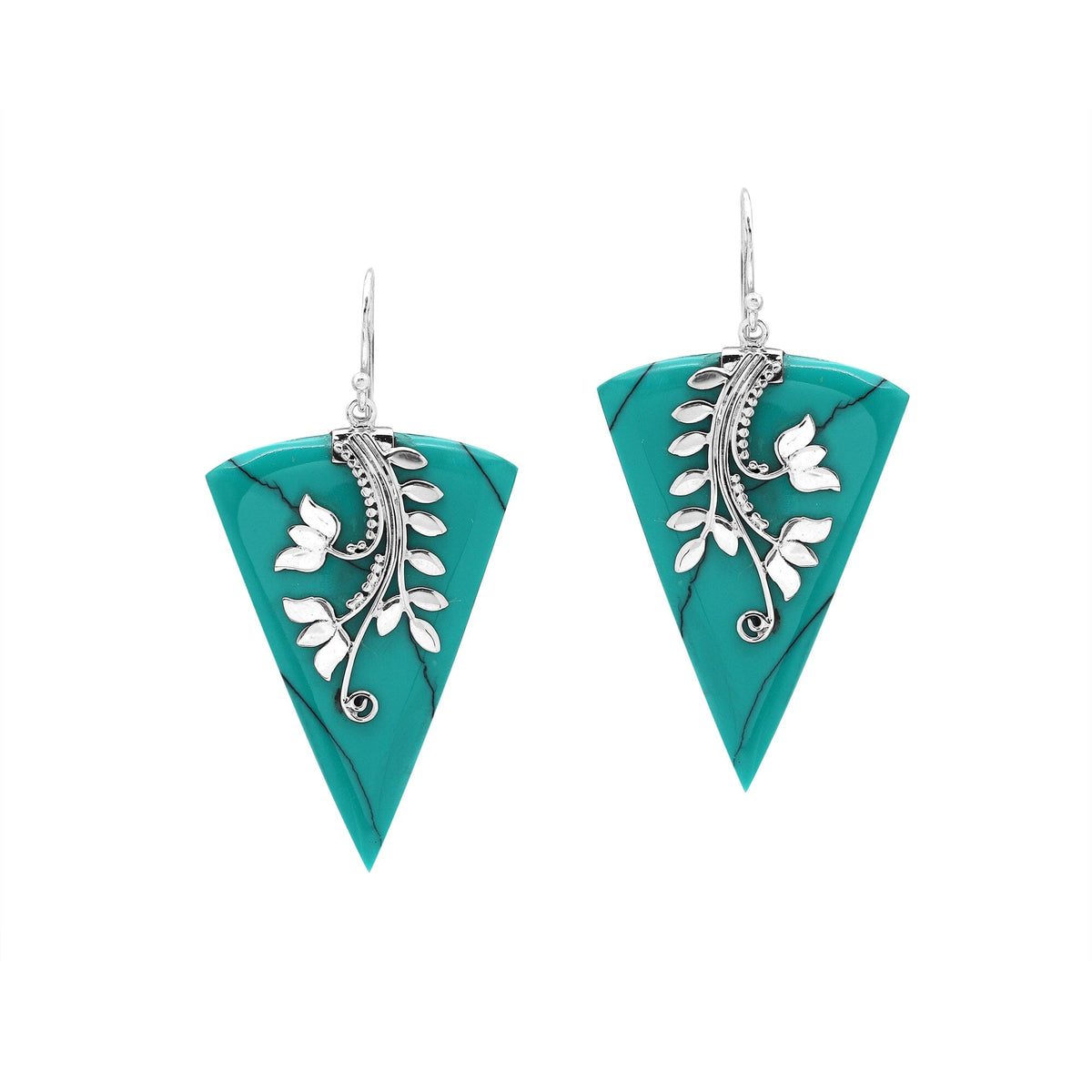AE-1213-TQ Sterling Silver triangle Shape Earring With Turquoise Shell Jewelry Bali Designs Inc 