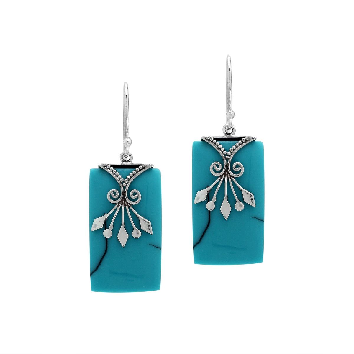 AE-1217-TQ Sterling Silver Earring With Turquoise Shell Jewelry Bali Designs Inc 