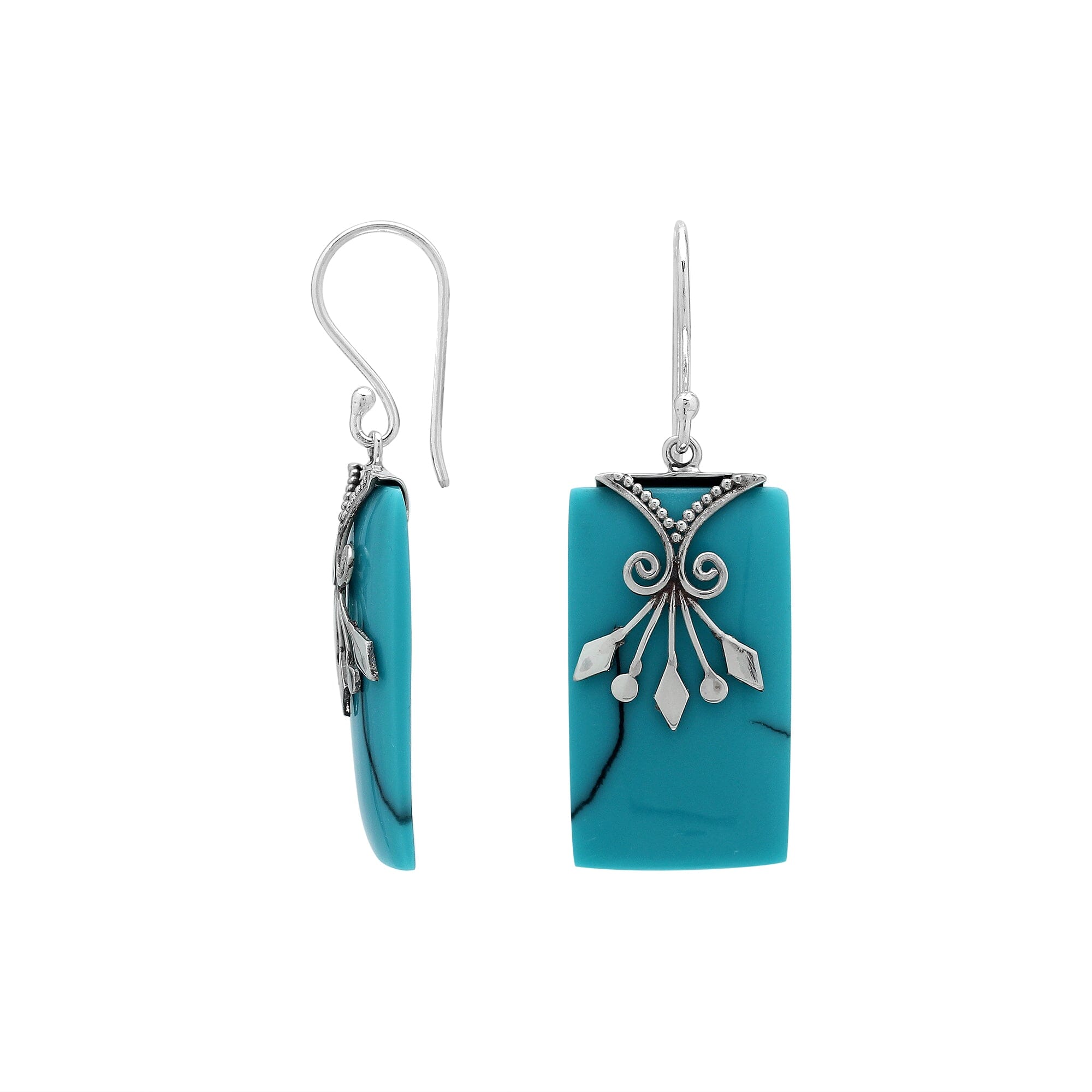 AE-1217-TQ Sterling Silver Earring With Turquoise Shell Jewelry Bali Designs Inc 