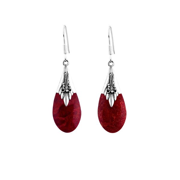 AE-6003-CR Sterling Silver Tears Drop Earring With Coral Jewelry Bali Designs Inc 