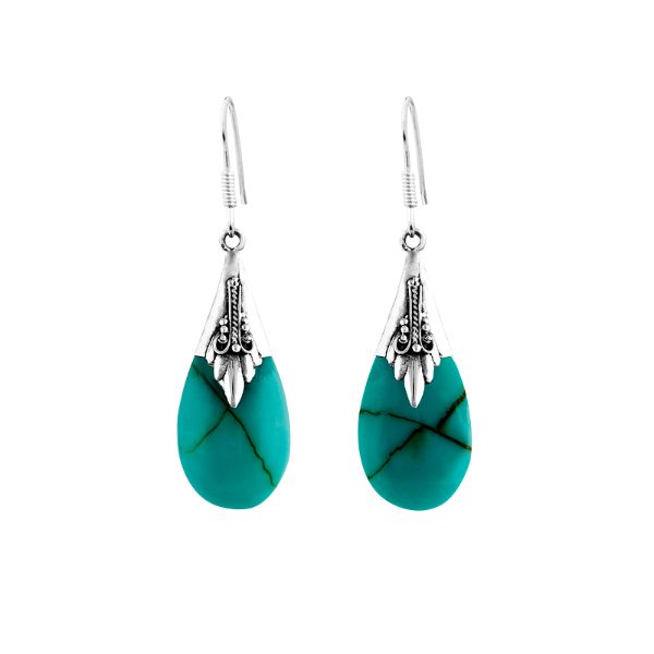 AE-6003-TQ Sterling Silver Tears Drop Earring With Turquoise Jewelry Bali Designs Inc 