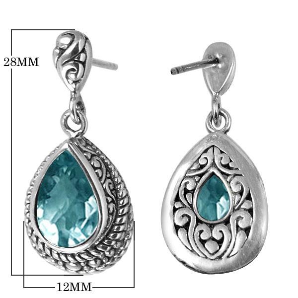 AE-6048-BT Sterling Silver Earring With Blue Topaz Q. Jewelry Bali Designs Inc 