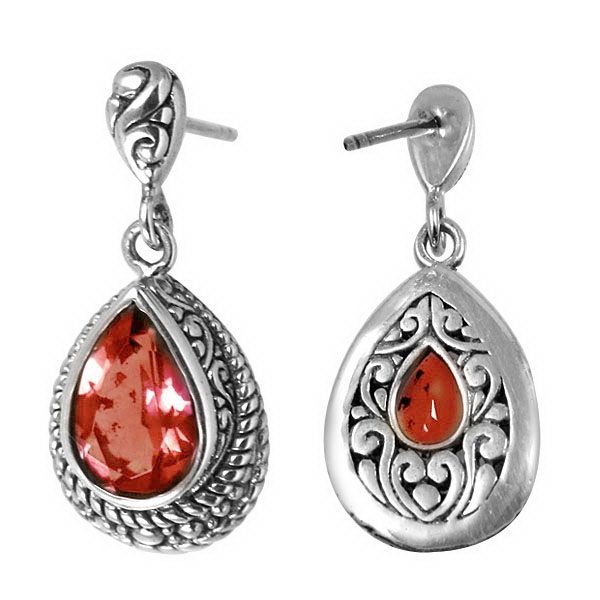 AE-6048-GA Sterling Silver Earring With Garnet Q. Jewelry Bali Designs Inc 