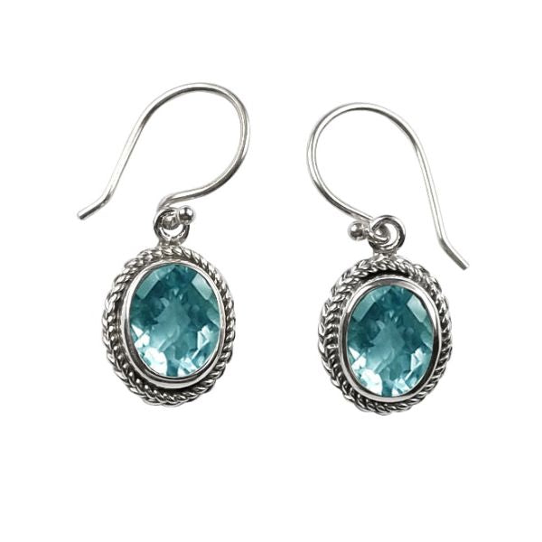 AE-6090-BT Sterling Silver Earring With Blue Topaz Q. Jewelry Bali Designs Inc 