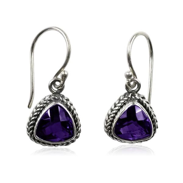 AE-6091-AM Sterling Silver Trillion Shape Earring With Amethyst Q. Jewelry Bali Designs Inc 