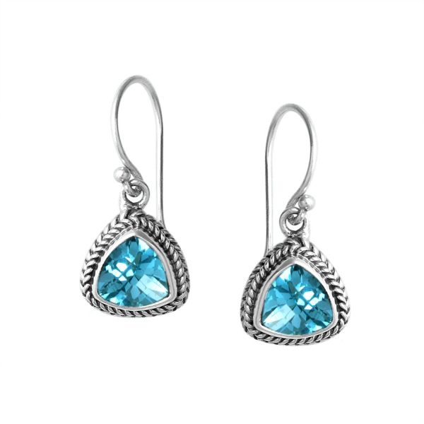 AE-6091-BT Sterling Silver Earring With Blue Topaz Q. Jewelry Bali Designs Inc 