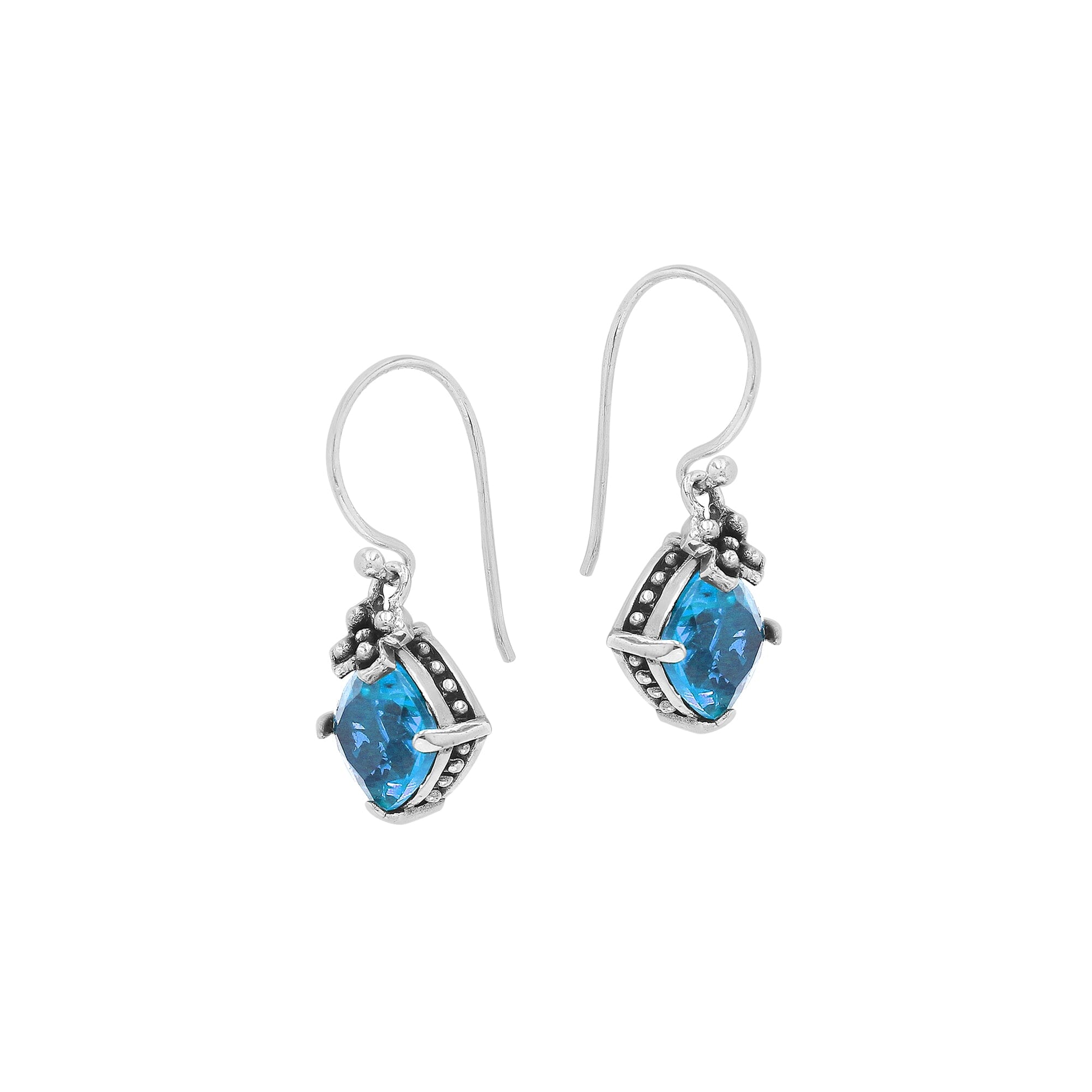AE-6094-BT Sterling Silver Earring With Blue Topaz Q. Jewelry Bali Designs Inc 