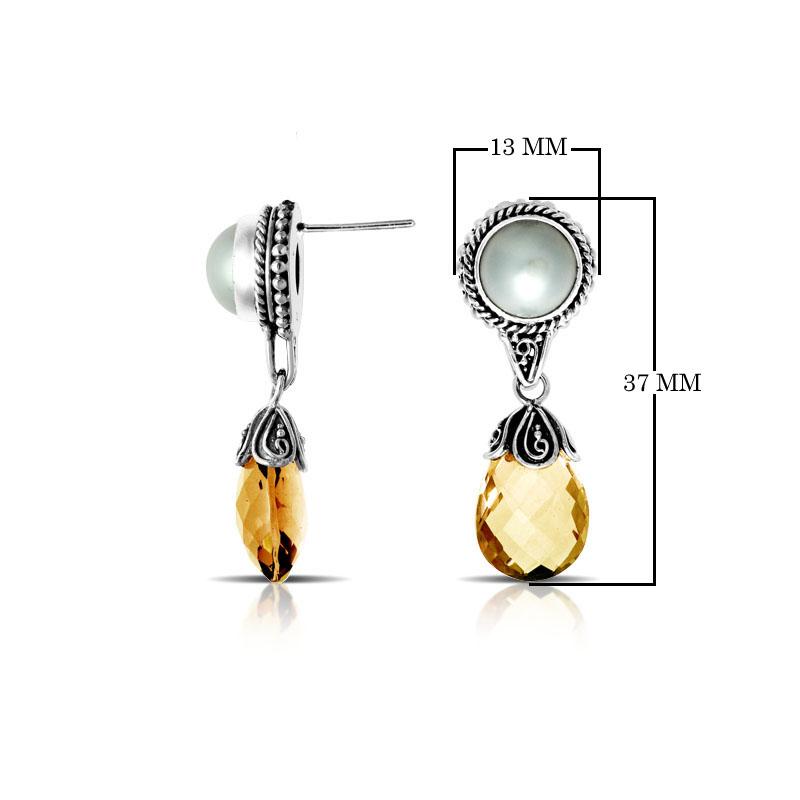 AE-6132-CO4 Sterling Silver Earring With Pearl, Citrine Q. Jewelry Bali Designs Inc 