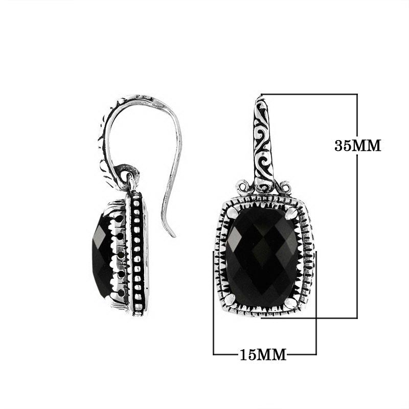 AE-6141-OX Sterling Silver Cushion Shape Earring With Black Onyx Jewelry Bali Designs Inc 