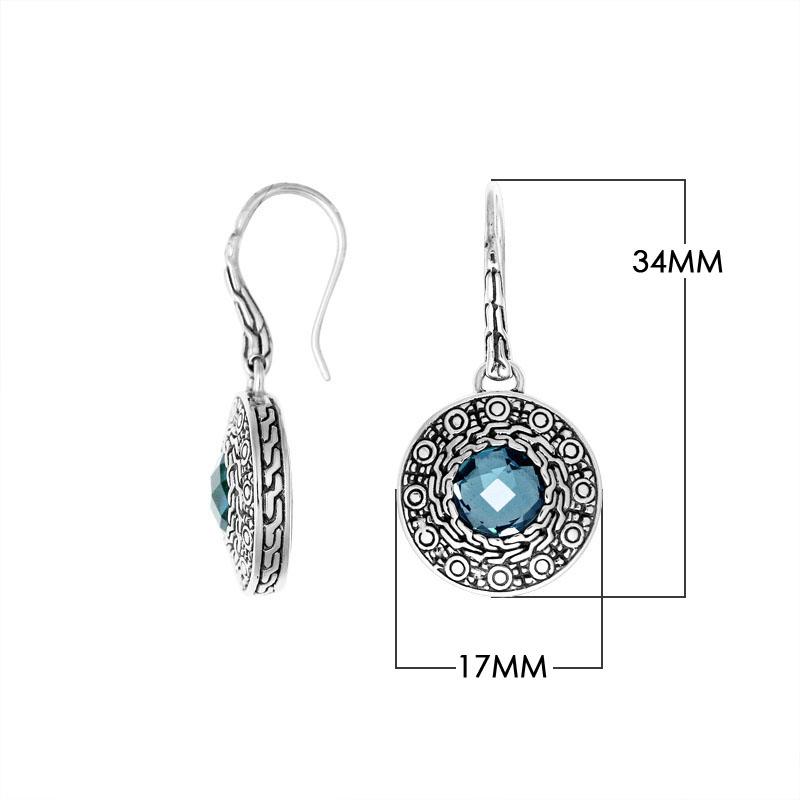 AE-6147-BT Sterling Silver Round Shape Designer Earring With Blue Topaz Q. Jewelry Bali Designs Inc 