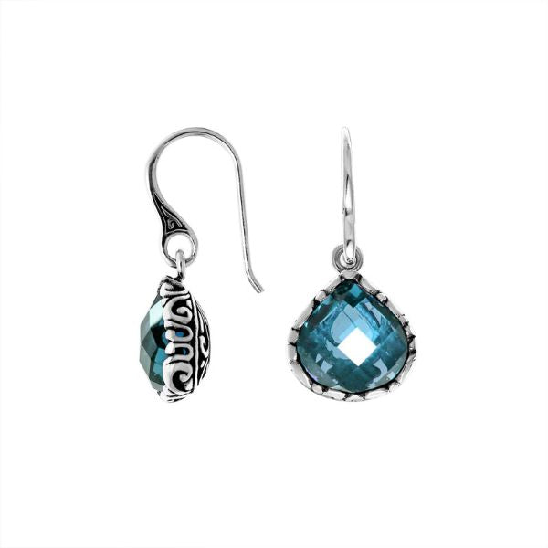 AE-6148-BT Sterling Silver Earring With Blue Topaz Q. Jewelry Bali Designs Inc 