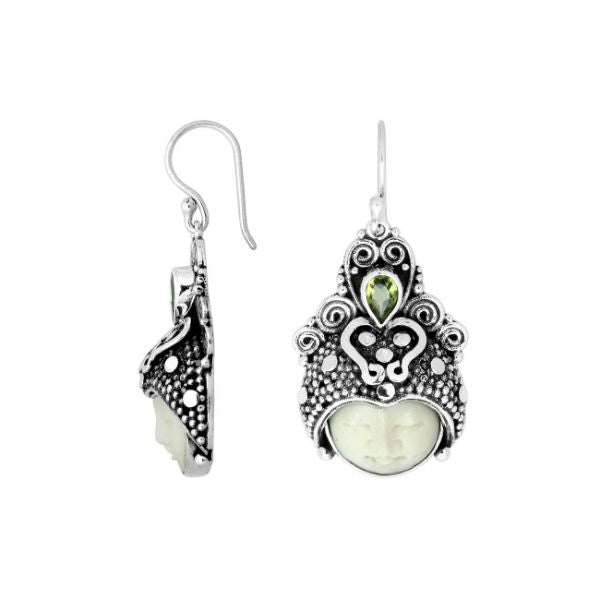 AE-6153-CO2 Sterling Silver Earring With Peridot & Bone Face Jewelry Bali Designs Inc 