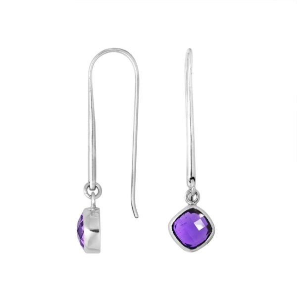 AE-6157-AM Sterling Silver Cushion Shape Earring With Amethyst Q. Jewelry Bali Designs Inc 