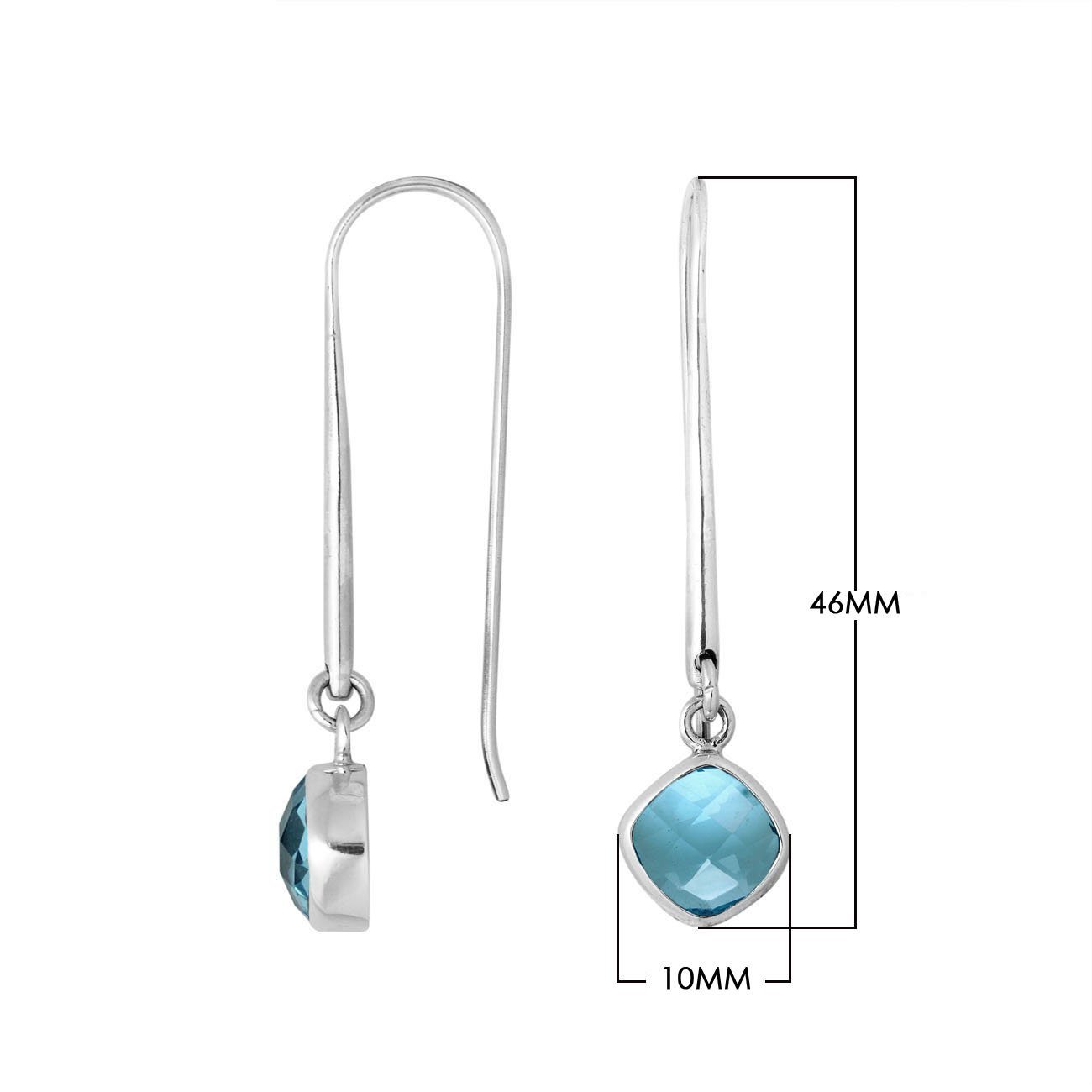 AE-6157-BT Sterling Silver Cushion Shape Earring With Blue Topaz Q Jewelry Bali Designs Inc 