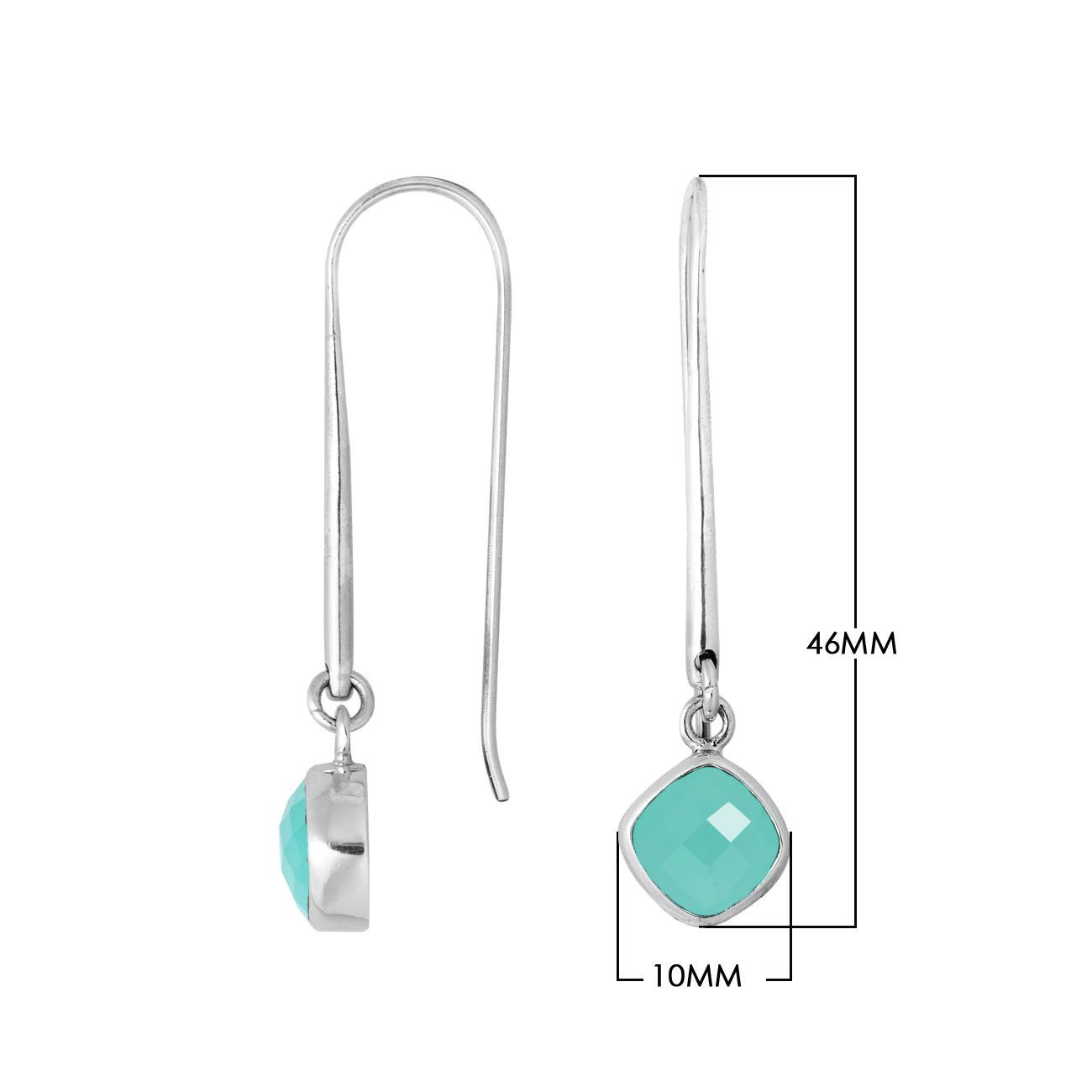 AE-6157-CH.G Sterling Silver Cushion Shape Earring With Green Chalcedony Q. Jewelry Bali Designs Inc 