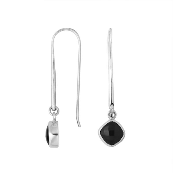 AE-6157-OX Sterling Silver Cushion Shape Earring With Black Onyx Jewelry Bali Designs Inc 