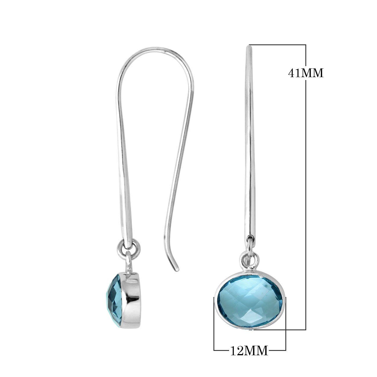 AE-6160-BT Sterling Silver Oval Shape Earring With Blue Topaz Q. Jewelry Bali Designs Inc 