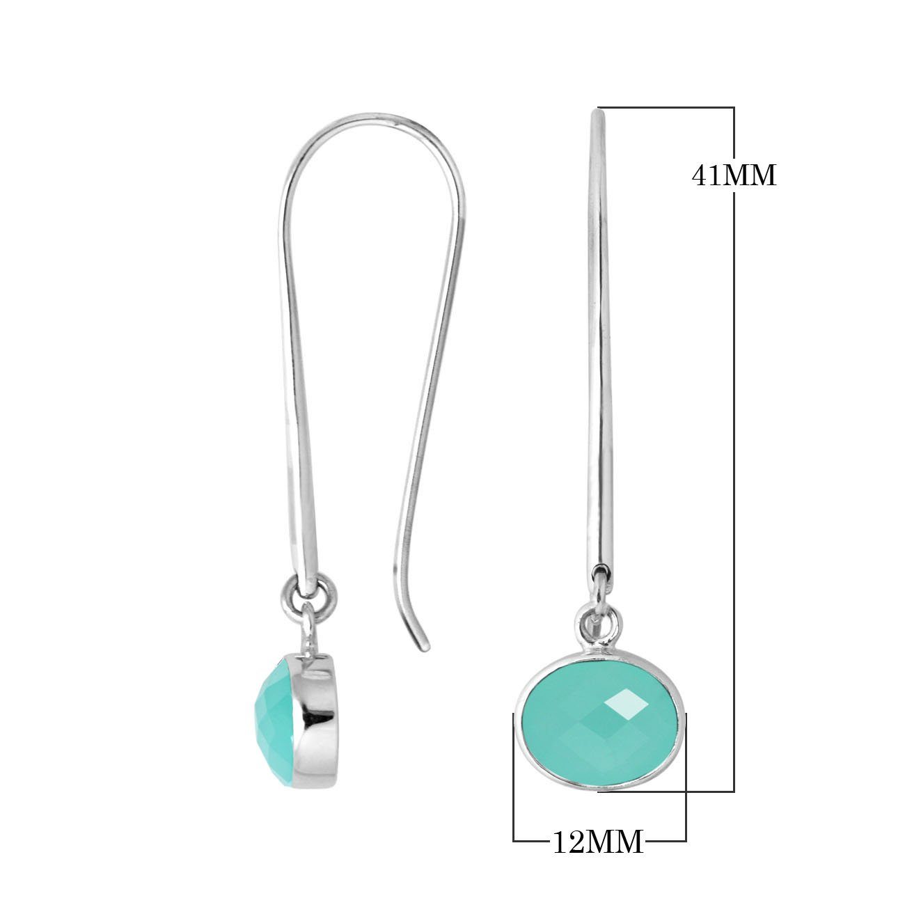 AE-6160-CH.G Sterling Silver Oval Shape Earring With Green Chalcedony Q. Jewelry Bali Designs Inc 