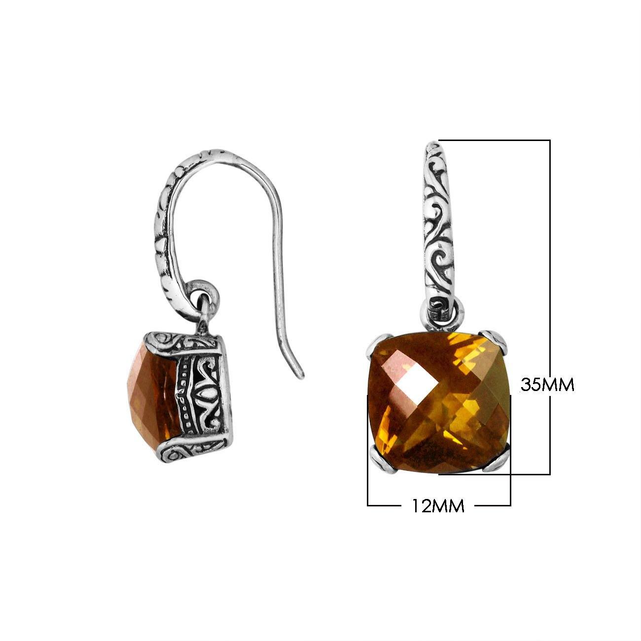 AE-6161-CT Sterling Silver Earring With Citrine Q. Cushion Chekerboard Jewelry Bali Designs Inc 
