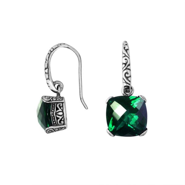 AE-6161-GQ Sterling Silver Earring With Green Quartz Cushion Chekerboard Jewelry Bali Designs Inc 