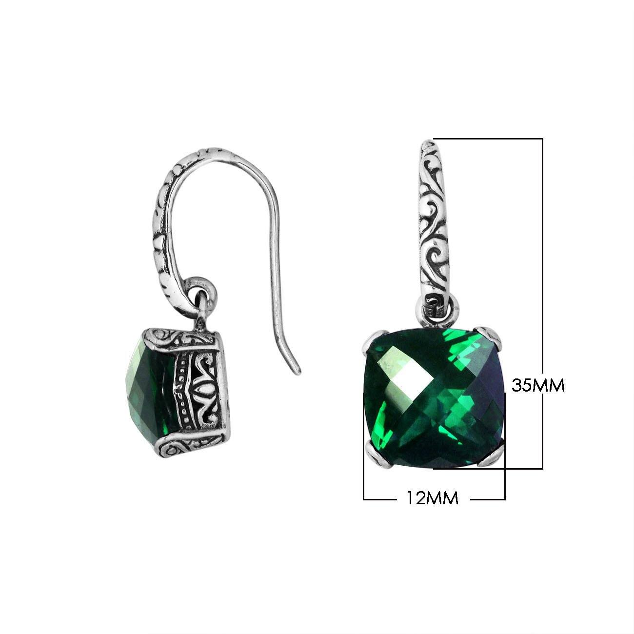 AE-6161-GQ Sterling Silver Earring With Green Quartz Cushion Chekerboard Jewelry Bali Designs Inc 