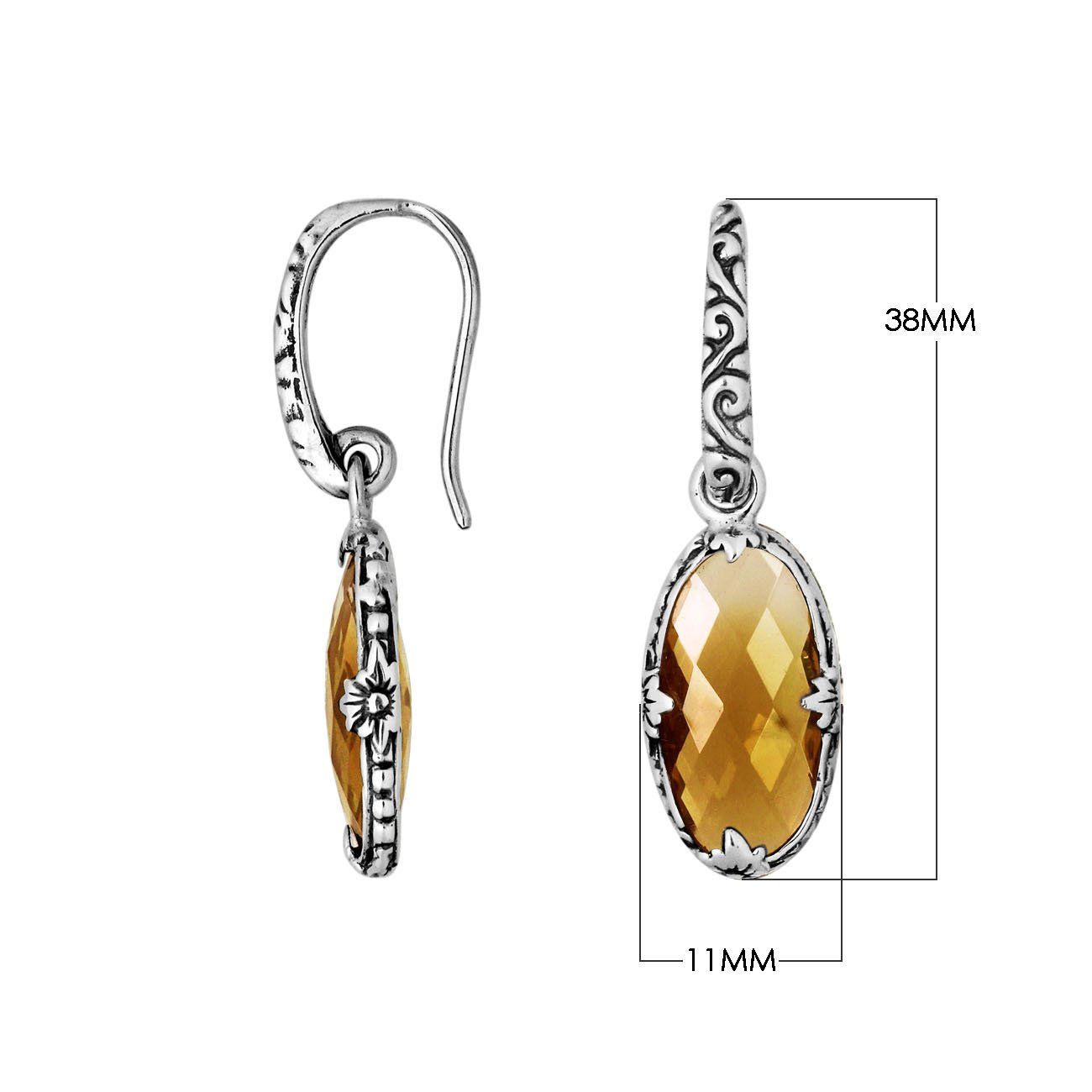 AE-6164-CT Sterling Silver Earring With Citrine Oval Shape Double Chekerboard Jewelry Bali Designs Inc 