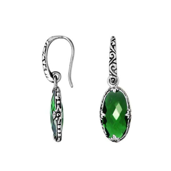 AE-6164-GQ Sterling Silver Earring With Green Quartz Oval Shape Double Chekerboard Jewelry Bali Designs Inc 
