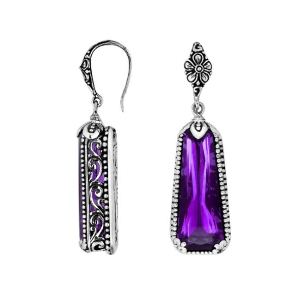 AE-6169-AM Sterling Silver Earring With Amethyst Q. Jewelry Bali Designs Inc 