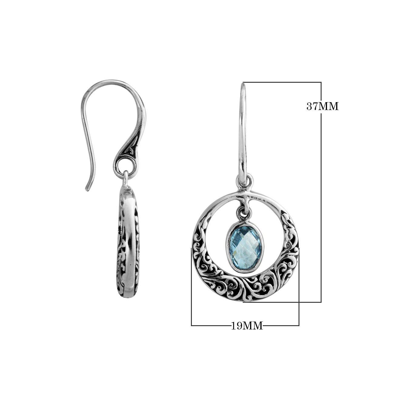 AE-6178-BT Sterling Silver Round Shape Designer Earring With Blue Topaz Jewelry Bali Designs Inc 
