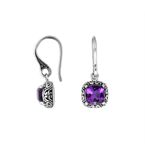 AE-6182-AM Sterling Silver Cushion Shape Earring With Amethyst Jewelry Bali Designs Inc 