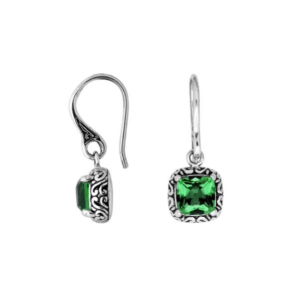 AE-6182-GQ Sterling Silver Cushion Shape Earring With Green Quartz Jewelry Bali Designs Inc 
