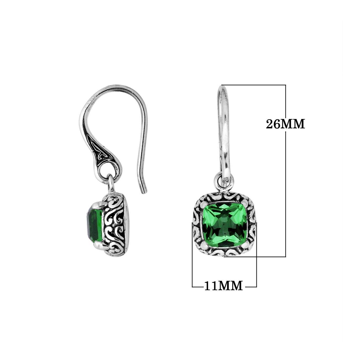 AE-6182-GQ Sterling Silver Cushion Shape Earring With Green Quartz Jewelry Bali Designs Inc 