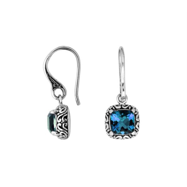 AE-6182-LBT Sterling Silver Cushion Shape Earring With London Blue Topaz Jewelry Bali Designs Inc 