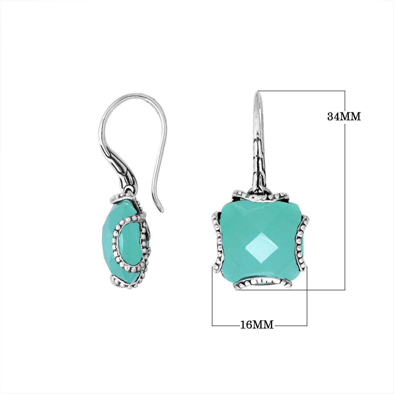 AE-6183-CH.G Sterling Silver Cushion Shape Earring With Green Chalcedony Q. Jewelry Bali Designs Inc 