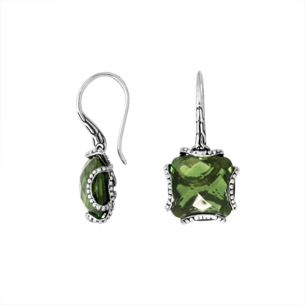 AE-6183-GAM Sterling Silver Cushion Shape Earring With Green Amethyst Q. Jewelry Bali Designs Inc 