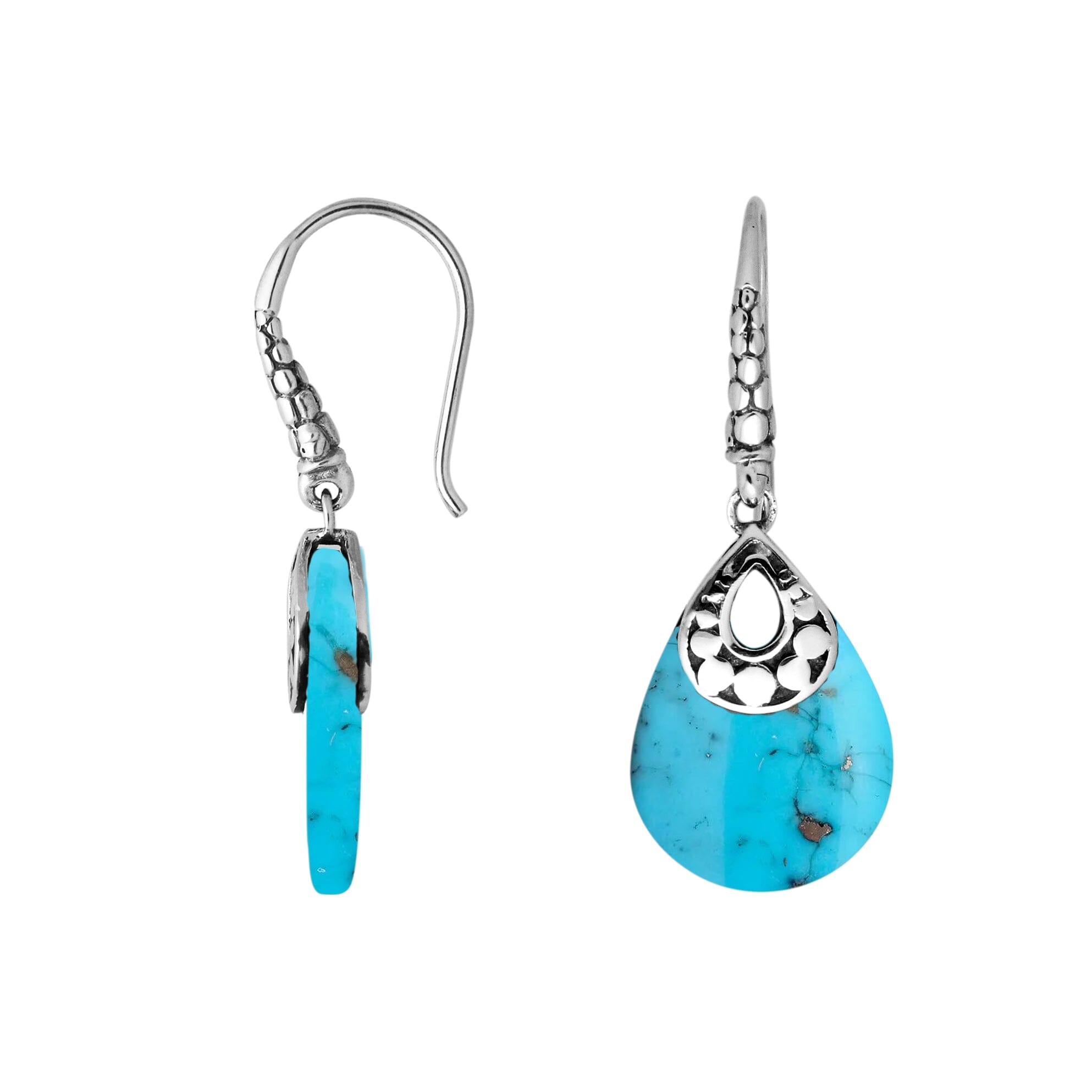 AE-6184-TQ Sterling Silver Pears Shape Earring With Turquoise Shell Jewelry Bali Designs Inc 