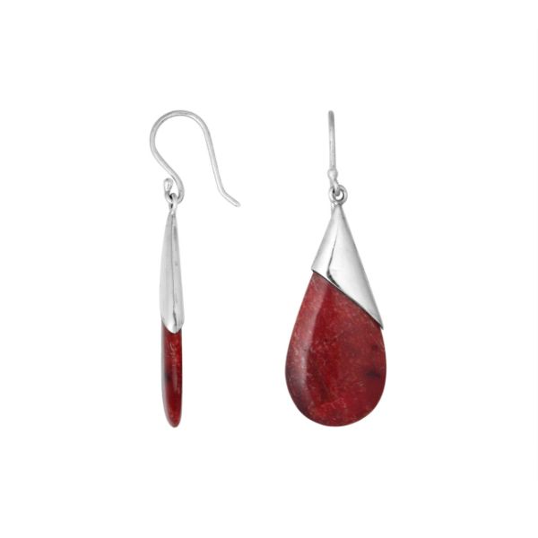 AE-6186-CR Sterling Silver Pear Shape Earring With Coral Jewelry Bali Designs Inc 