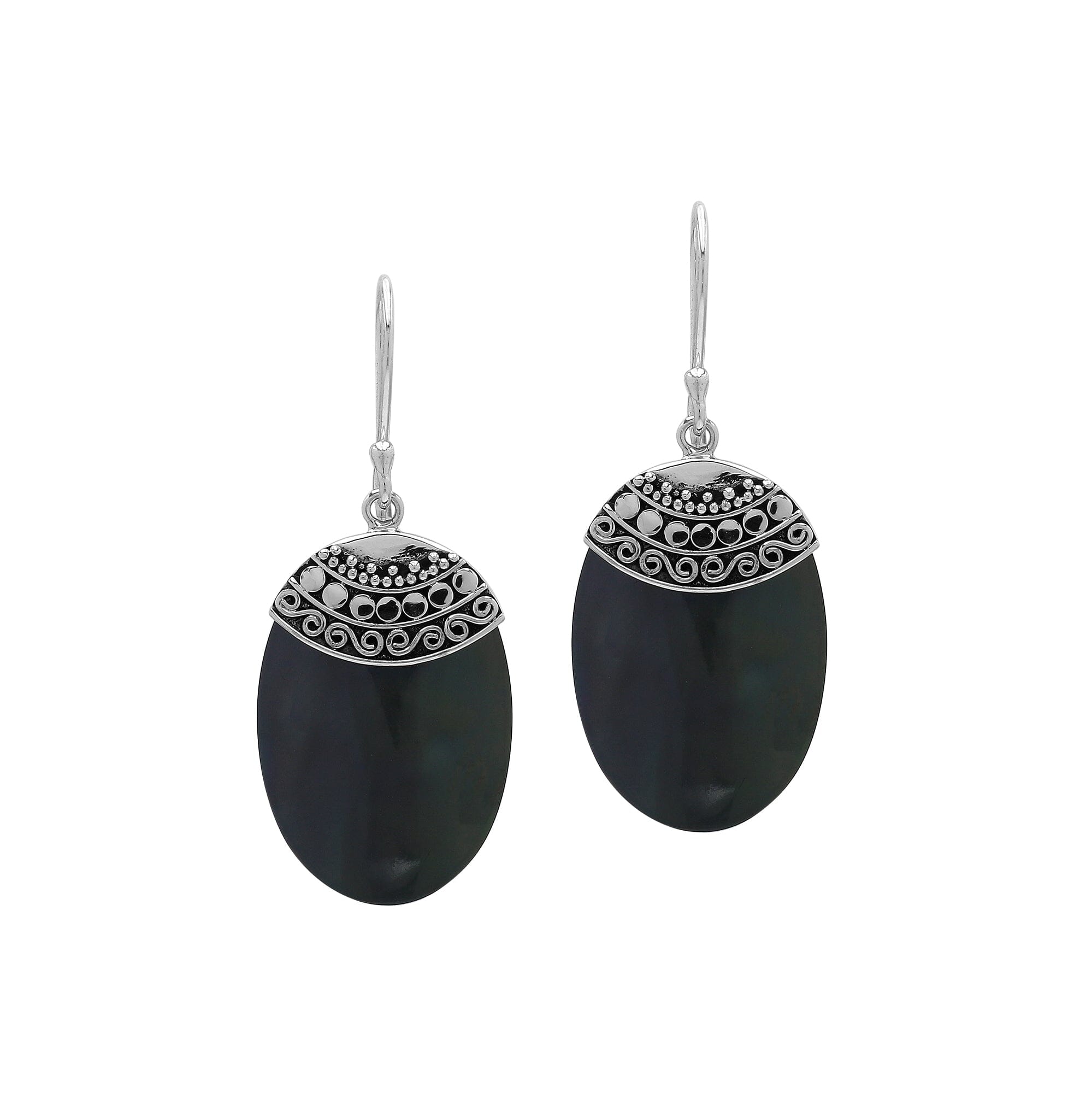 AE-6187-SHB Sterling Silver Fancy Earring With Black Shell Jewelry Bali Designs Inc 
