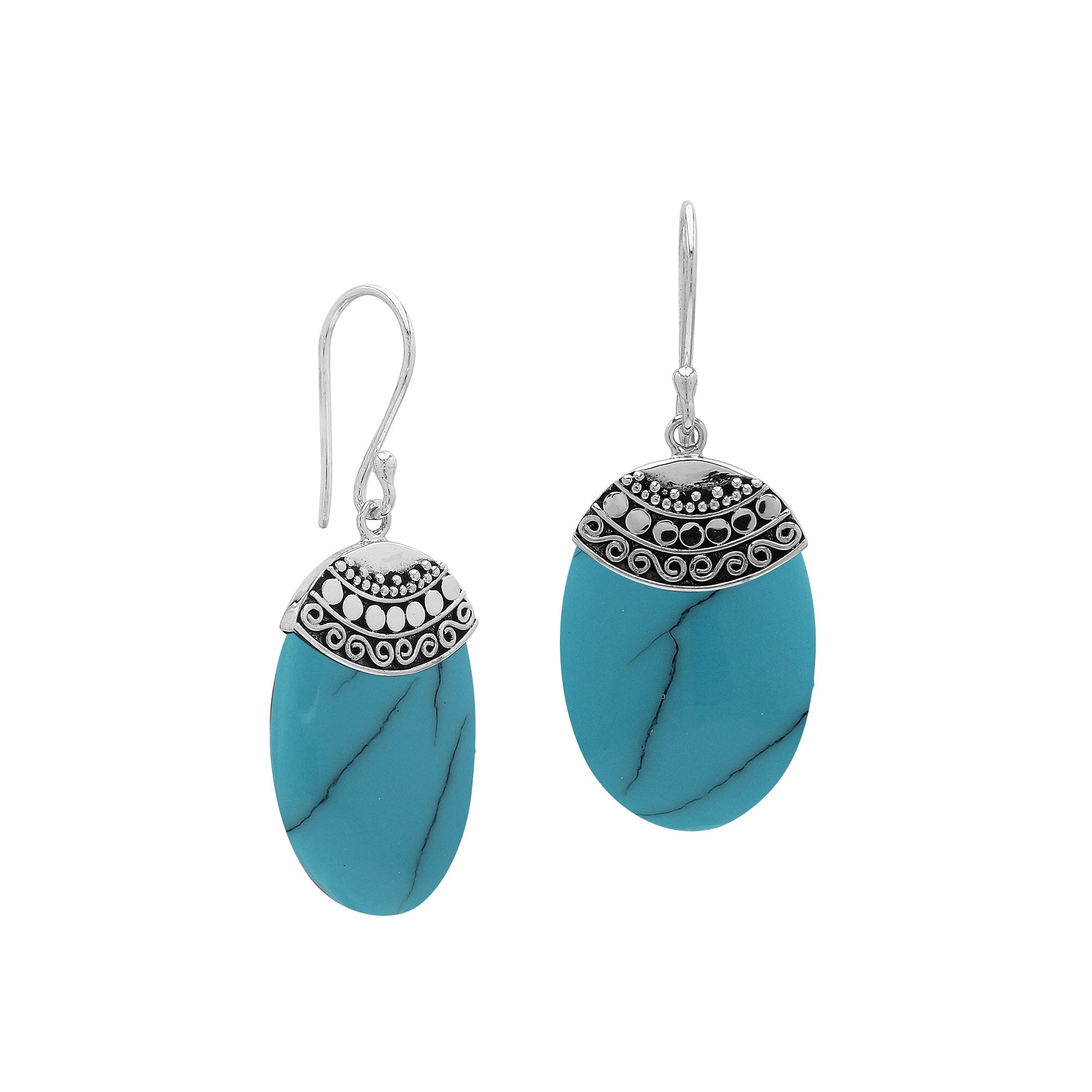 AE-6187-TQ Sterling Silver Fancy Earring With Turquoise Shell Jewelry Bali Designs Inc 
