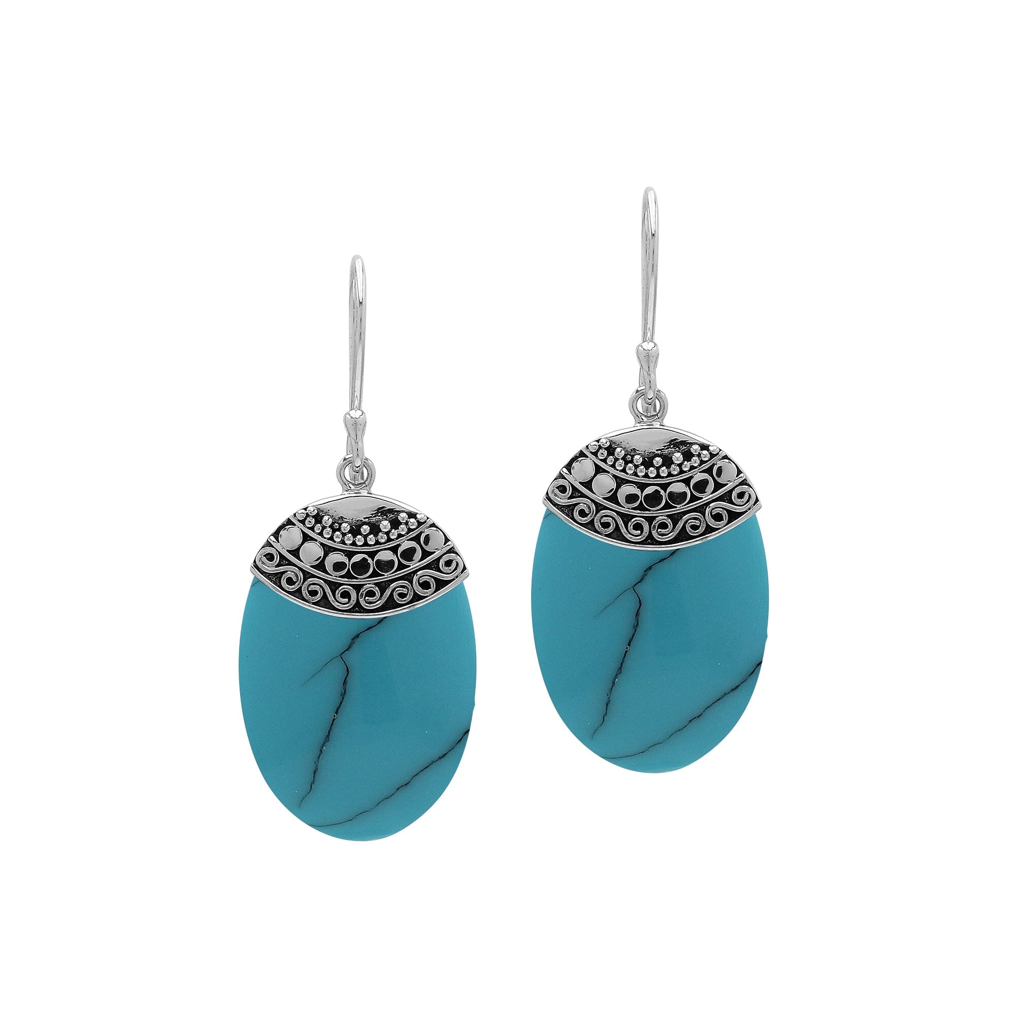 AE-6187-TQ Sterling Silver Fancy Earring With Turquoise Shell Jewelry Bali Designs Inc 