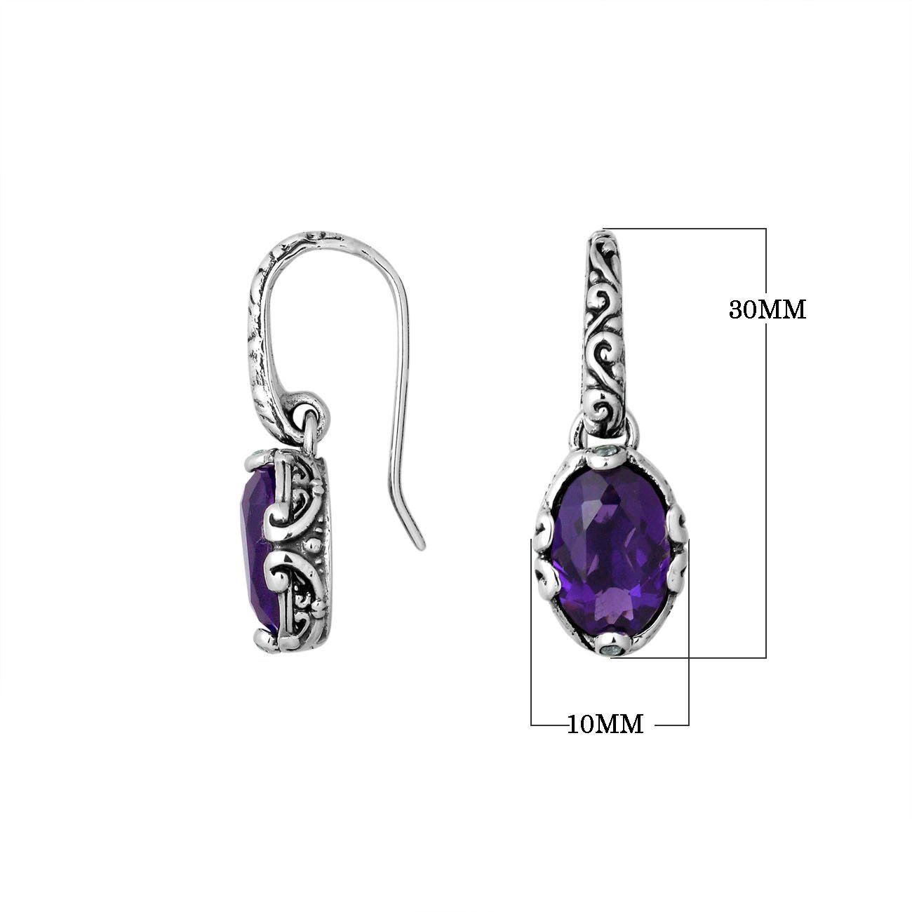 Sterling silver Amethyst Quartz oval shape earrings with Balinese handicraft design handcrafted in Bali