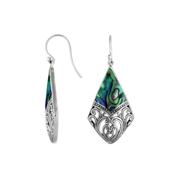 AE-6199-AB Sterling Silver Diamond Shape Earring With Abalone Shell Jewelry Bali Designs Inc 