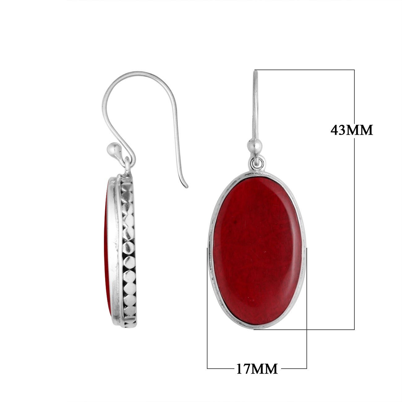 AE-6213-CR Sterling Silver Oval Shape Earring With Coral Jewelry Bali Designs Inc 