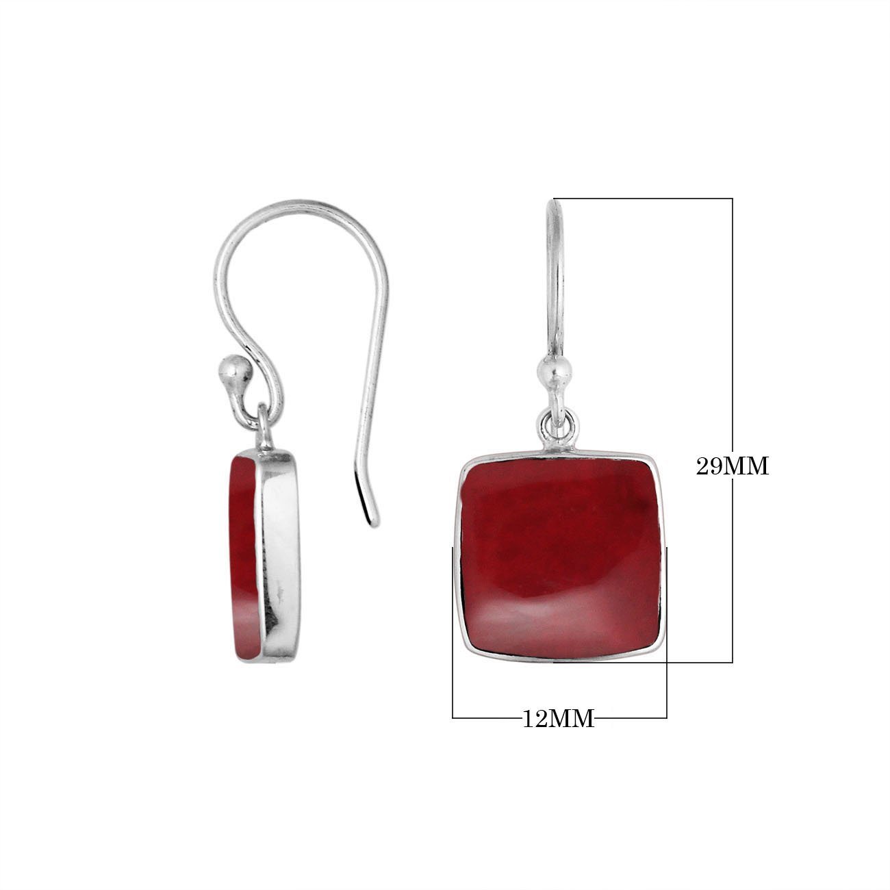 AE-6222-CR Sterling Silver Square Shape Earring With Coral Jewelry Bali Designs Inc 