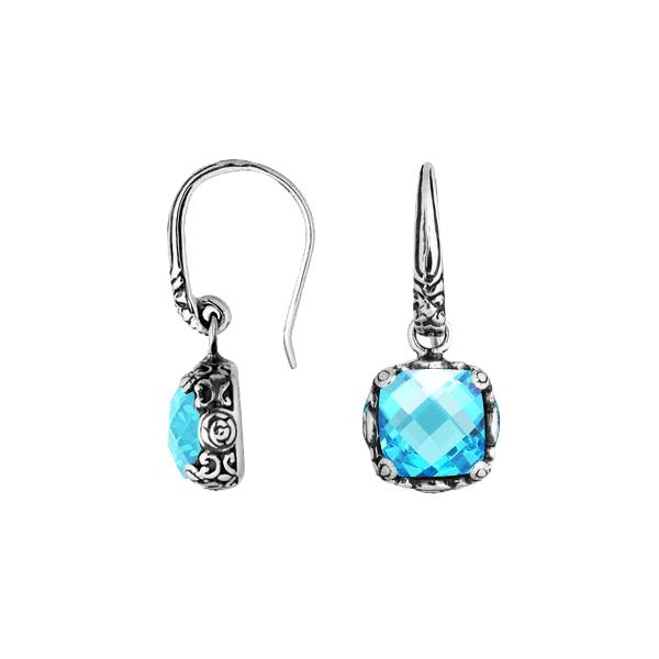 AE-6227-BT Sterling Silver Cushion Shape Earring With Blue Topaz Q. Jewelry Bali Designs Inc 