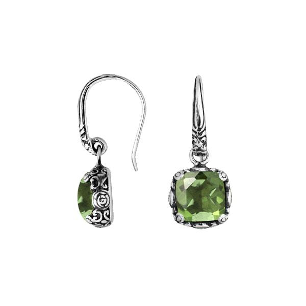AE-6227-GAM Sterling Silver Cushion Shape Earring With Green Amethyst Q. Jewelry Bali Designs Inc 