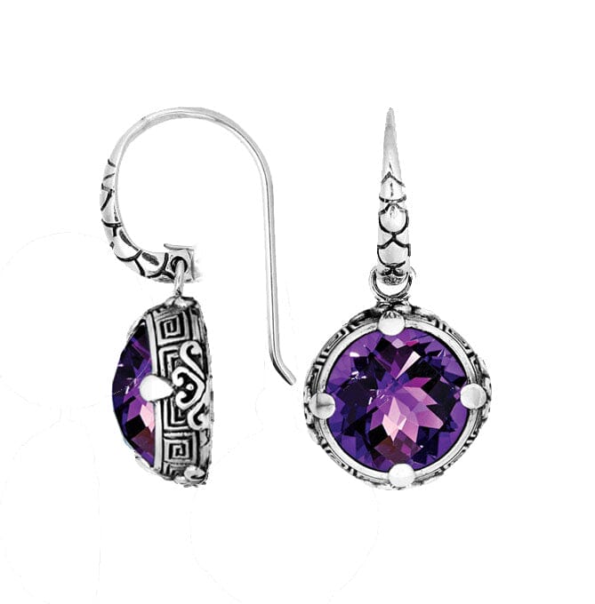AE-6232-AM Sterling Silver Round Earring With Amethyst Q. Jewelry Bali Designs Inc 
