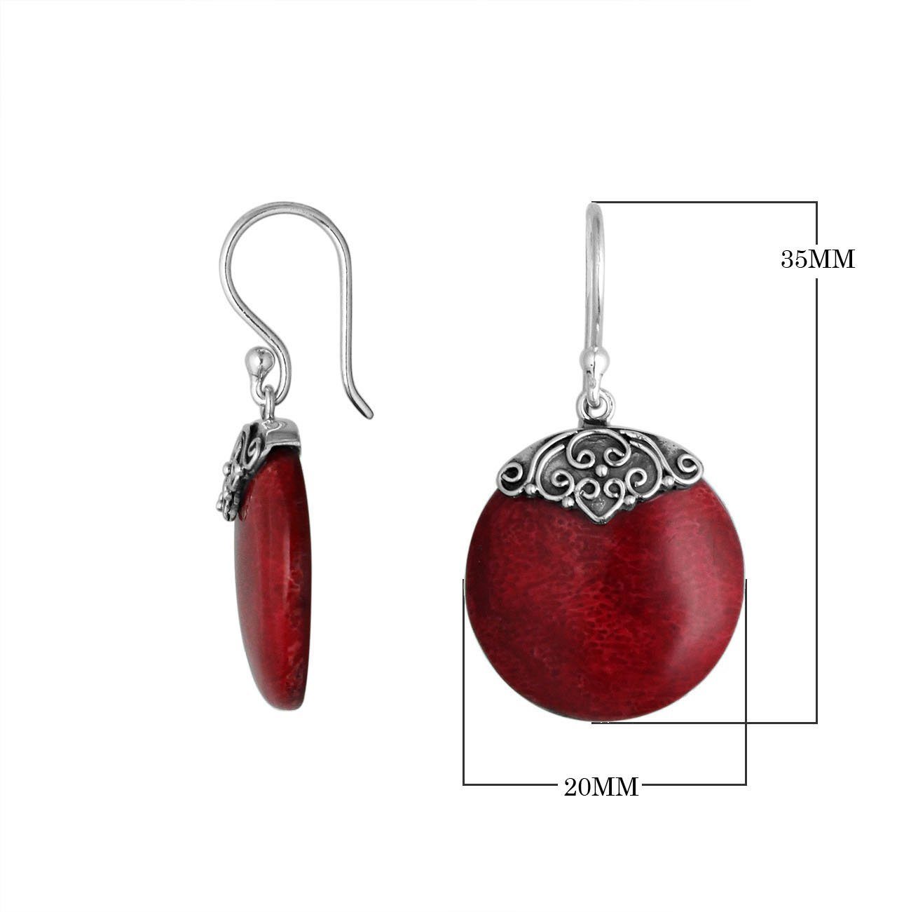 AE-6239-CR Sterling Silver Round Earring With Coral Jewelry Bali Designs Inc 