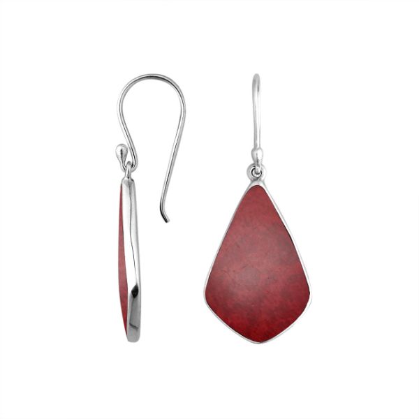 AE-6246-CR Sterling Silver Fancy Shape Earring With Coral Jewelry Bali Designs Inc 